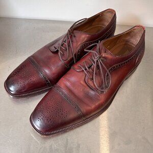 Johnston & Murphy Shoe Mens 10.5 Captoe Brogue Dress Cordovan Lace Up Sheepskin